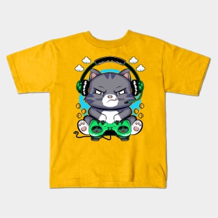 cat gamer, game addicts Kids T-Shirt